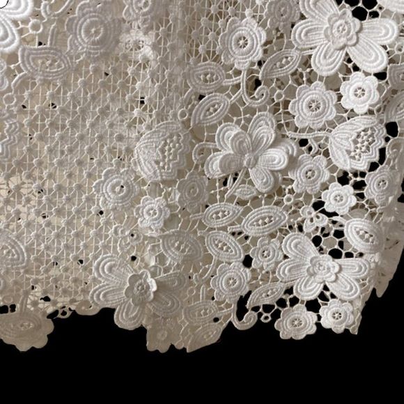 Self-Portrait 3D Flower White Lace Long Sleeve Mini Dress Size 8 - Picture 8 of 15